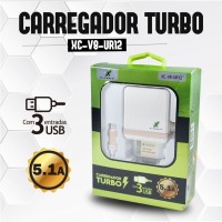 Carregador X-cell 5.1a Celular Turbo V8 3 Sadas Usb
